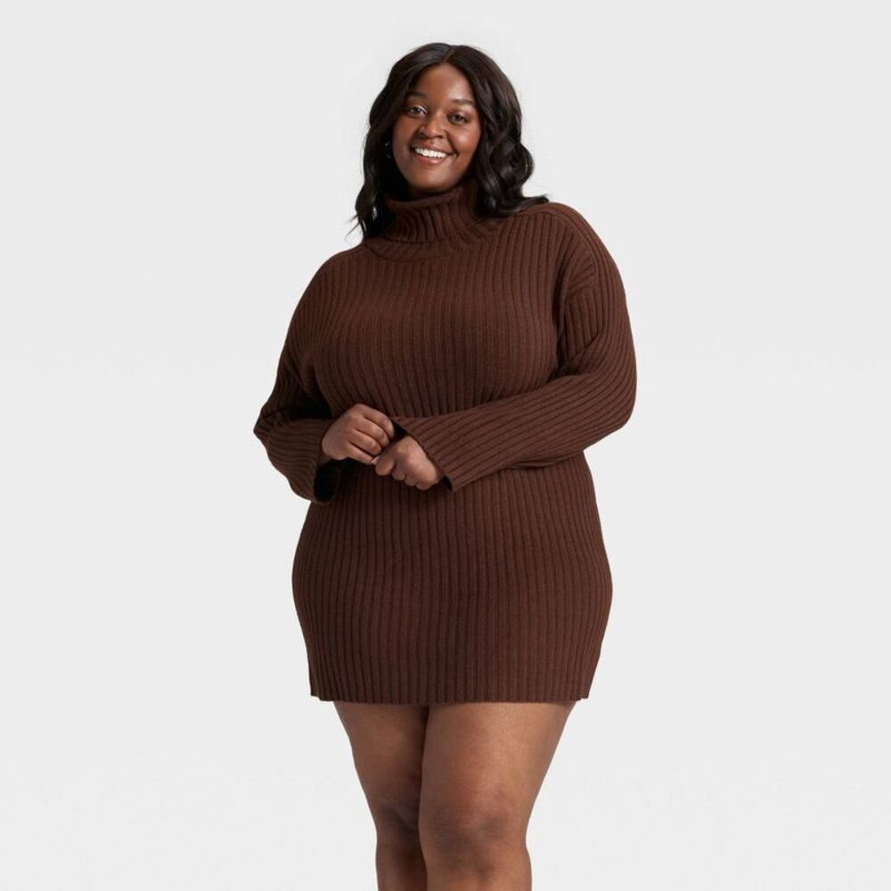 Women's Mini Sweater Dress - A New Day Brown XXL